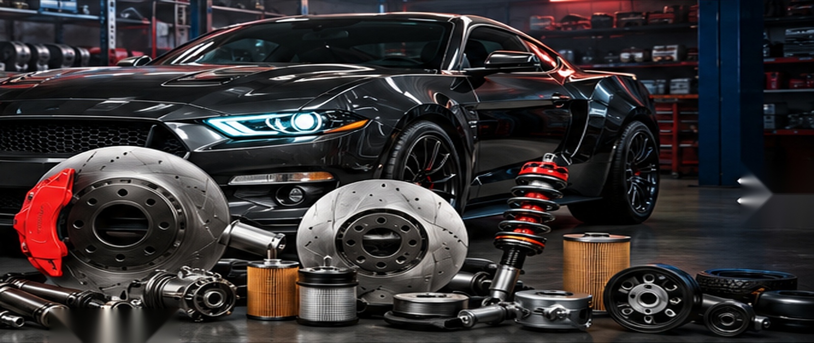 Automotive spare parts in a professional workshop